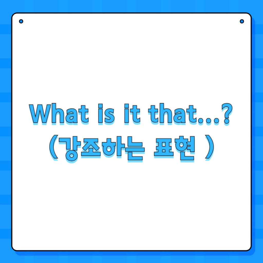 What is it that...? (강조하는 표현 )