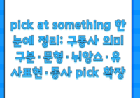 pick at something 한눈에 정리: 구동사 의미 구분·문형·뉘앙스·유사표현·동사 pick 확장